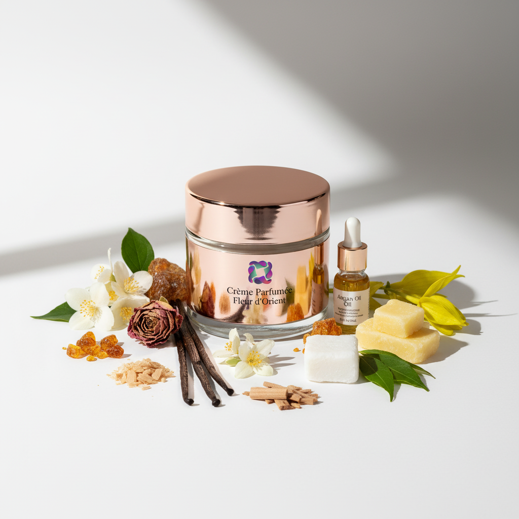 Crème Parfumée Fleur d'Orient HAYALEM - Packaging rose gold avec ingrédients naturels