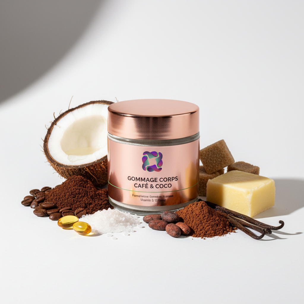 Gommage Corps Café & Coco HAYALEM - Packaging rose gold avec ingrédients naturels