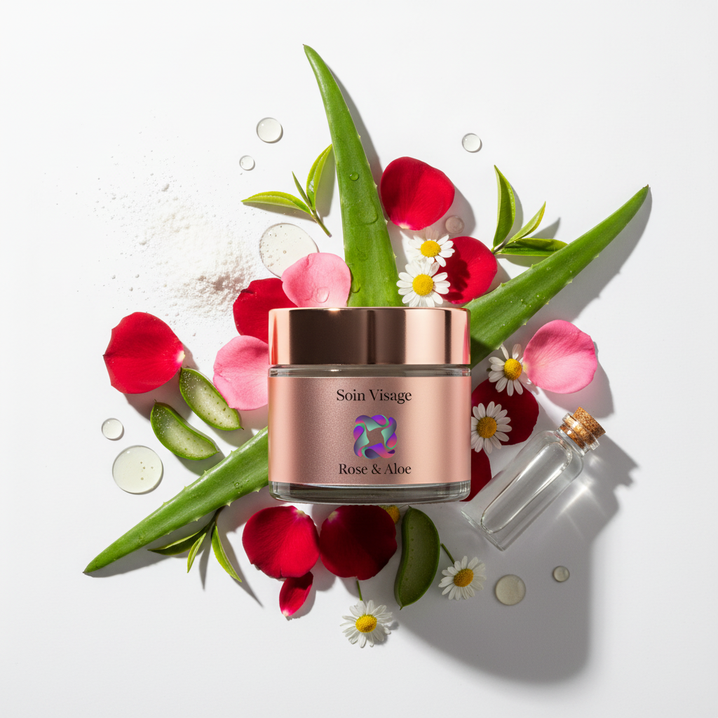 Soin Visage Rose & Aloe HAYALEM - Packaging rose gold avec ingrédients naturels